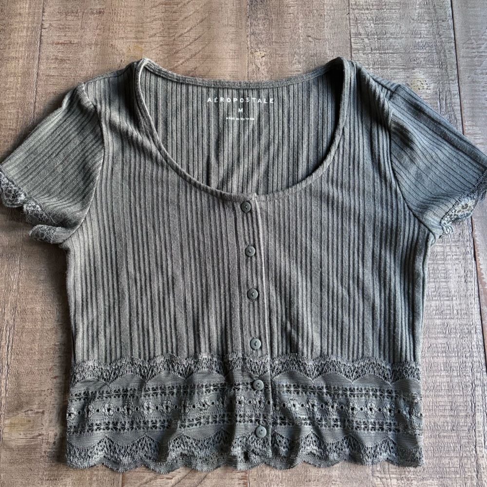 Aeropostale Sage Green Ribbed Scoop Neck Crop Top